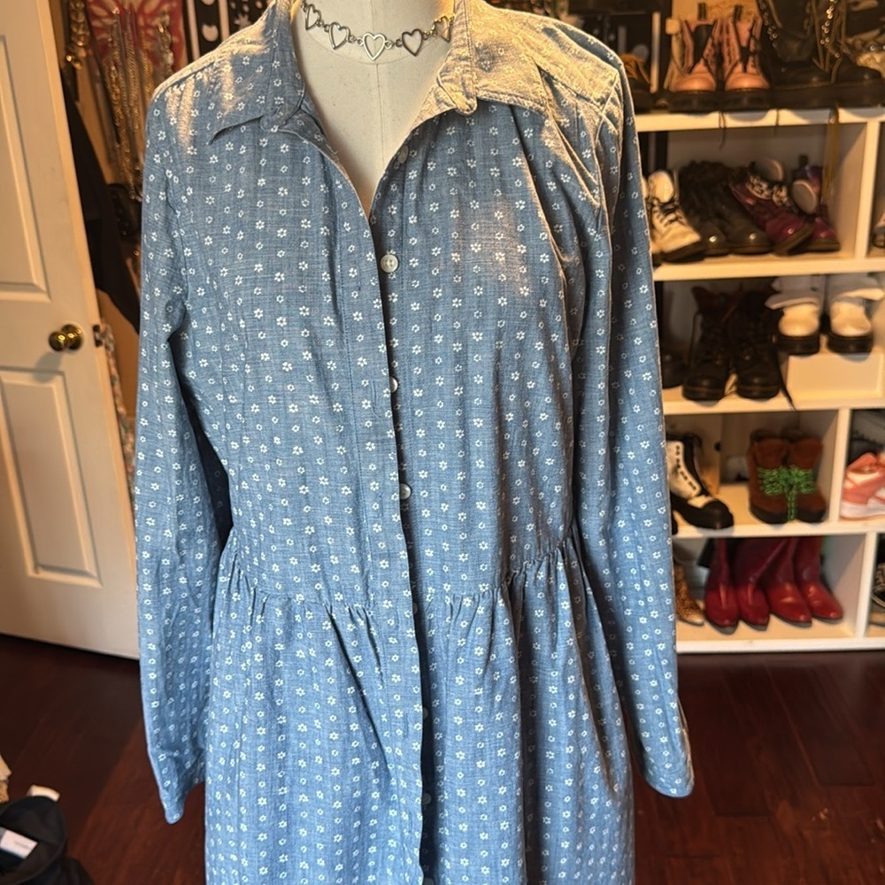 J. Crew Light Blue Polka Dot Button-Front Mini Dress - Picture 4 of 14